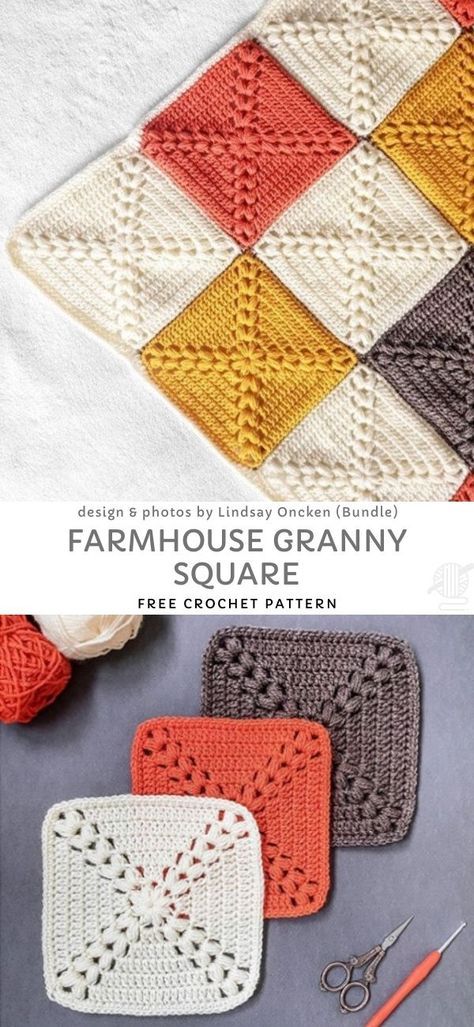 Crochet Blanket Template, Fine Cotton Yarn Crochet Patterns, Fancy Granny Square Crochet, Solid Color Granny Square Pattern, Pretty Granny Squares, No Gap Granny Square, Farmhouse Granny Square, Crocheted Squares, Motifs Granny Square