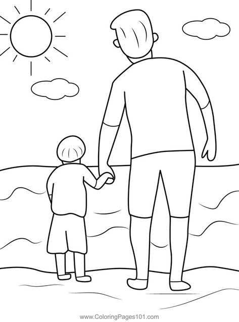 Father and Son Near Beach Coloring Page Son Drawing, About Father, Beach Coloring Pages, Fathers Day Coloring Page, Indian Art Gallery, Craft Quotes, Father Son, Father And Son, Free Kids