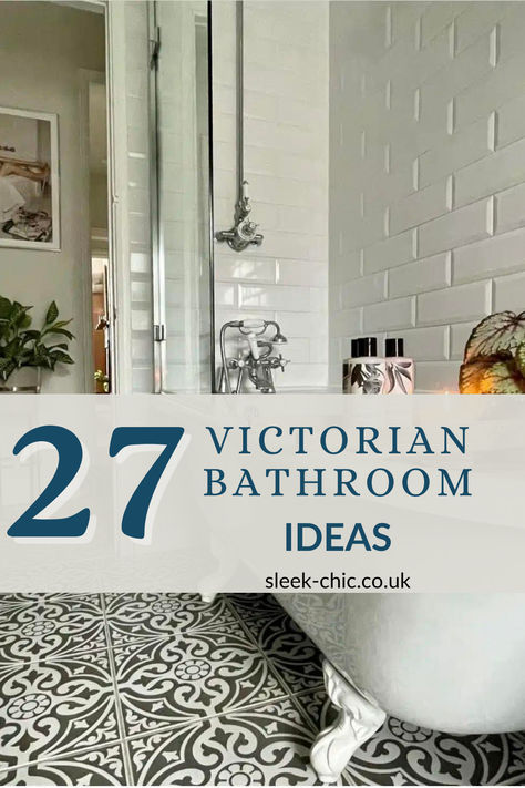 Transform your bathroom into a grand Victorian retreat with our guide to 27 stunning design ideas, each offering a unique take on moody vintage aesthetics. Dive into our guide for inspiration on using ornamental patterns, classic tilework, and period lighting to craft a space with old-world charm. Victoria Bathroom Ideas, Classic Victorian Bathroom, Victorian Cottage Bathroom, Heritage Home Bathroom, 1930s Tile Bathroom, Edwardian Style Bathroom, Small Bungalow Bathroom, Victorian Bathroom Decor Ideas, Victorian Shower Room Ideas