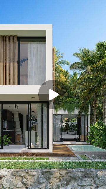 Villa Tropical Modern, Bali Inspired Home Exterior, Bali Style Home Exterior, Tropical Design Architecture, Modern Bali House, Design Villa Bali, Bali House Design Villas, Villa Bali Design, Bali House Design