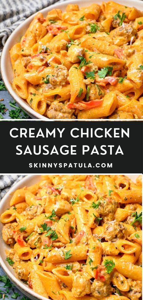 Creamy Chicken and Sausage Pasta Chicken And Sausage Pasta, Chicken Sausage Recipes Pasta, Chicken Sausage Recipes, Chicken Sausage Pasta, Sausage Recipes For Dinner, Sausage Dinner, Sausage Pasta Recipes, Chicken And Sausage, Italian Sausage Recipes