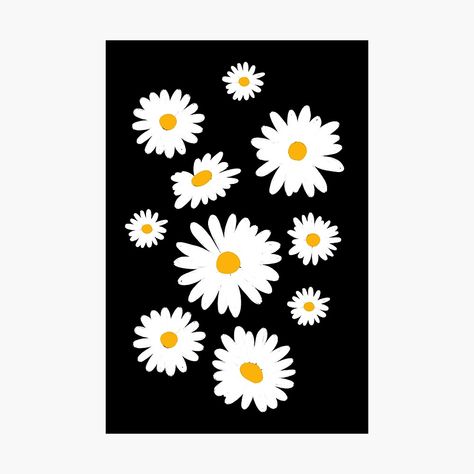 Get my art printed on awesome products. Support me at Redbubble #RBandME: https://www.redbubble.com/i/photographic-print/Classic-Daisies-on-Black-by-latheandquill/48932994.6Q0TX?asc=u Black Canvas Board Painting, Easy Painting Ideas On Canvas Aesthetic Black, Black Background Easy Painting, Canvas Black Background Ideas, Daisy Canvas Painting, Black Canvas Paintings Easy Aesthetic, Black Background Painting Simple, Paintings With Black Background, Daisy Drawing