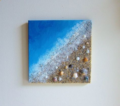 Original Beach Painting with Real Sand and by Paintspiration, $49.00 Sew Crafts, Art Plage, Art Coquillage, Sand Painting, Beach Diy, Ocean Decor, Seashell Art, Beach Crafts, Sand Art