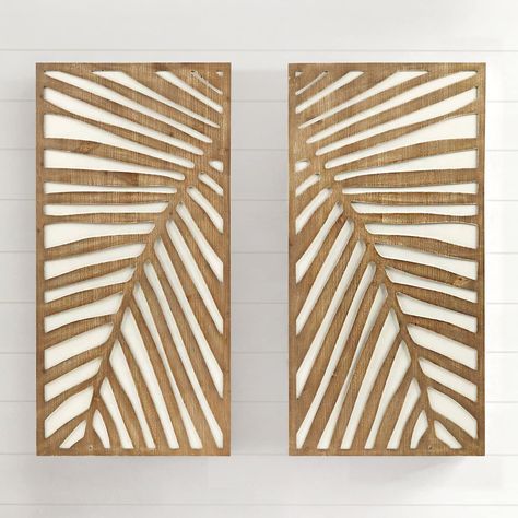 PRICES MAY VARY. 60 Day No Hassle Returns A Bella Coastal Decor Exclusive - MDF wall art featuring a carved palm pattern in a dark wood tone against a contrasting white background. Ready to hang. 16"W x 32"H each Wood Carving Wall Decor, Savannah House, Boho Beach House, Casual Home Decor, Palm Pattern, Modern Coastal Decor, Wal Art, Black Forest Decor, Biophilic Design