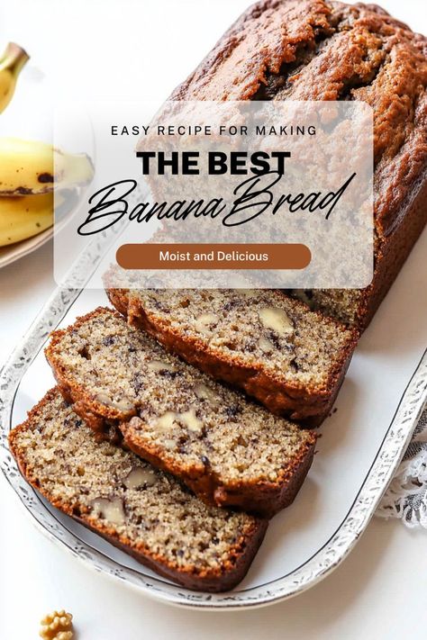 Enjoy the ultimate banana walnut bread with this easy recipe! Moist and delicious, this banana nut bread is perfect for a quick snack or healthy breakfast. Discover how to make the best banana bread with simple ingredients and a moist, flavorful result. Best Banana Walnut Bread Recipe, Banana Nut Bread Recipe Moist, Banana Walnut Bread Recipe, Moist Banana Nut Bread, Banana Bread No Eggs, Loaf Breads, Walnut Bread Recipe, Banana Nut Bread Recipe, The Best Banana Bread