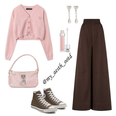 Pink And Light Brown Outfit, Pink Brown Outfit Aesthetic, Pink Top Brown Pants, Light Pink And Brown Outfit, Brown And Pink Outfit Ideas, Pink And Brown Aesthetic Outfit, Pink And Brown Clothes, Pink And Brown Outfit Aesthetic, Pink And Brown Outfits