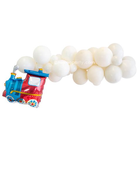 Train Balloon Garland, Train Balloon Arch, Vehicles Party, Train Theme Birthday Party, Balloon Cloud, Party Pooper, 1st Rodeo, Balloon Clouds, Train Theme