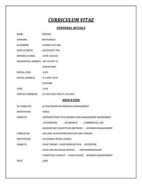 Cv Template South Africa, Cv Format For Job, Cv Template Student, Cv Templates Free Download, Curriculum Vitae Examples, Curriculum Vitae Format, Curriculum Template, Simple Cv Template, Writing A Cv