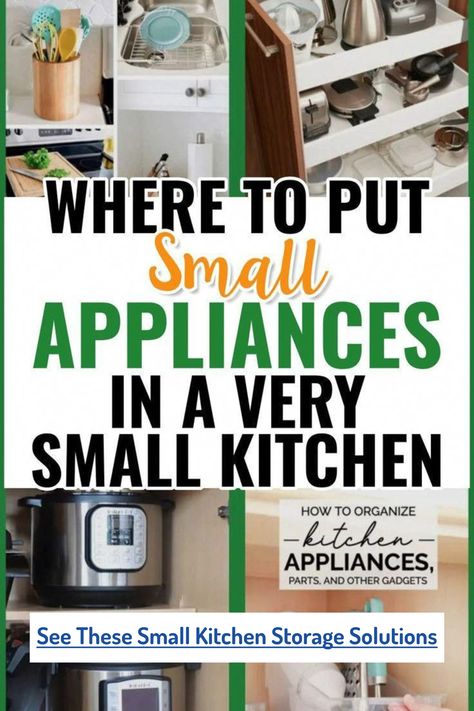 How To Store Kitchen Items, Tiny Kitchen Storage Hacks, Storing Appliances In Small Kitchen, How To Store Small Kitchen Appliances, Storing Small Kitchen Appliances, Small Kitchen Cupboard Organization, How To Organize A Small Kitchen, Shelf For Appliances, Kitchen Island Organization Ideas