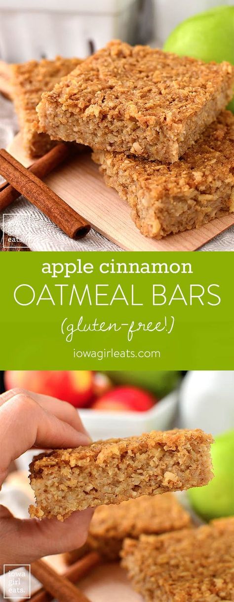 Apple Cinnamon Oatmeal Bars, Oatmeal Bars Healthy, Breakfast Bars Recipe, Apple Cinnamon Oatmeal, Breakfast Oatmeal, Gluten Free Breakfast, Apple Oatmeal, Cinnamon Oatmeal, Iowa Girl Eats