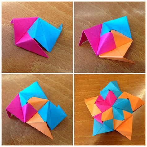 Picture of Place three units together to form a triangular pyramid Square Pyramid Template, Triangular Prism Template, Origami Pyramid Wall Art, Double Pyramid Origami, Sticky Note Crafts, Origami Cup, Origami Icosahedron, Sticky Note Origami, Origami Step By Step