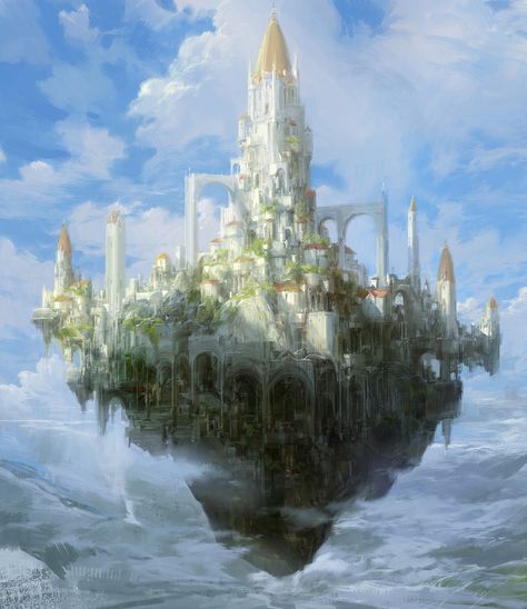 Sky castle, Paperblue .net on ArtStation at https://www.artstation.com/artwork/N5d5Pq Air City Concept Art, Air Castle Fantasy Art, Fantasy Sky Castle, Fantasy City In The Sky, Sky Castle Fantasy Art, Fantasy Castle Illustration, Sky Castle Aesthetic, Sky City Concept Art, Fantasy Sky City