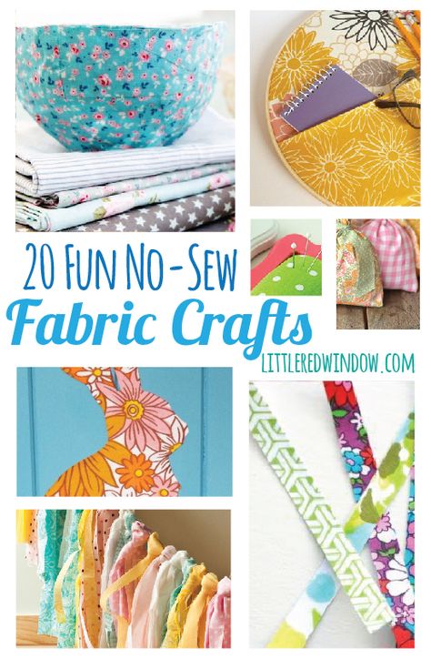 20 Fun No-Sew Fabric Crafts | littleredwindow.com Syprosjekter For Nybegynnere, Fabric Crafts Diy, Scrap Fabric Crafts, Scrap Fabric Projects, Diy And Crafts Sewing, Costura Diy, Scrap Fabric, No Sew, Diy Couture