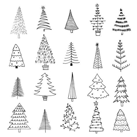 Christmas Tree Simple Drawing, Doodle Christmas Tree, Christmas Tree Drawing Simple, Tree Ideas Drawing, Christmas Tree Ideas Drawing, Christmas Sketches Easy, Xmas Tree Drawing, Drawing New Year, Christmas Tree Drawings