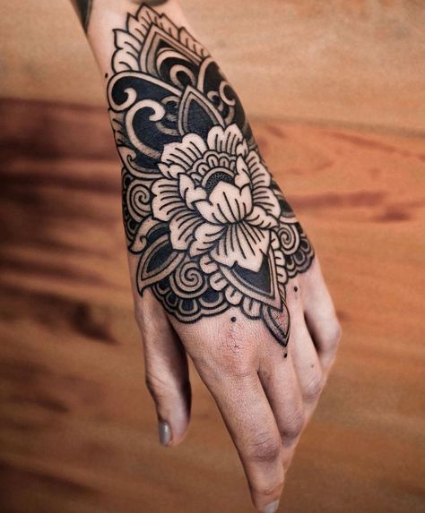 Ornate Tattoo, Traditional Hand Tattoo, San Diego Tattoo, Mandala Hand Tattoos, Free Hand Tattoo, Henna Tattoo Hand, Hand Tats, Wicked Tattoos, Traditional Tattoo Sleeve