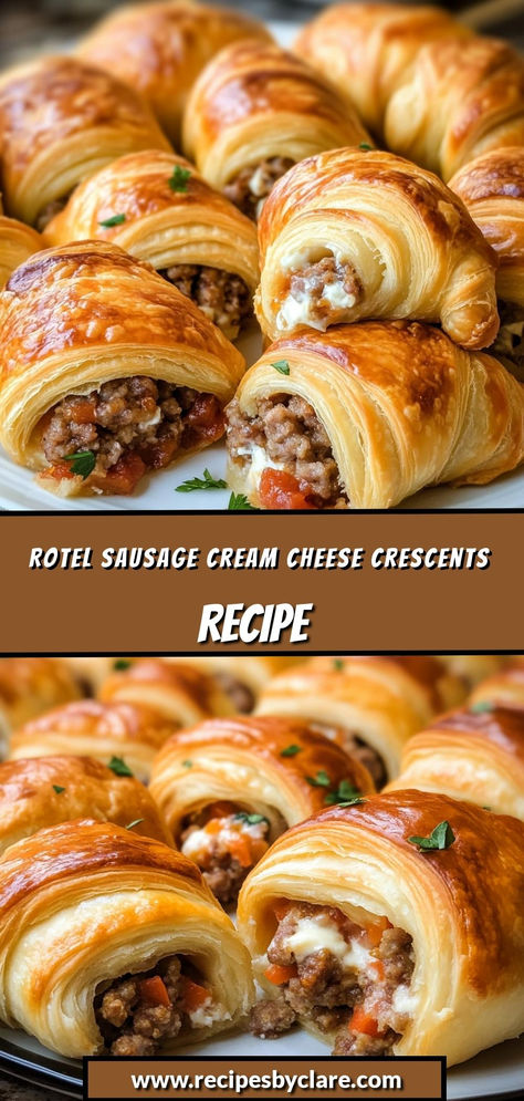 Savory, cheesy, and perfectly wrapped in crescent rolls—these easy bites are a hit at any gathering!

Ingredients:

1 can (8 oz) crescent roll dough
1 pound breakfast sausage, cooked and crumbled
1 cup cream cheese, softened
1 can (10 oz) Rotel diced tomatoes with green chilies, drained
These golden crescents are filled with a delicious blend of sausage, cream cheese, and Rotel, making them an irresistible snack or appetizer! Royal Sausage And Cream Cheese Crescents, Rotel And Cream Cheese Crescents, Stromboli Crescent Rolls, Sausage Cream Cheese Rotel Crescent Rolls, Wiener Roast Food Ideas, Sausage Cheese Crescent Rolls, Rotel Cream Cheese Crescents, Recipes With Dinner Rolls, Dirty Diapers Crescent Rolls