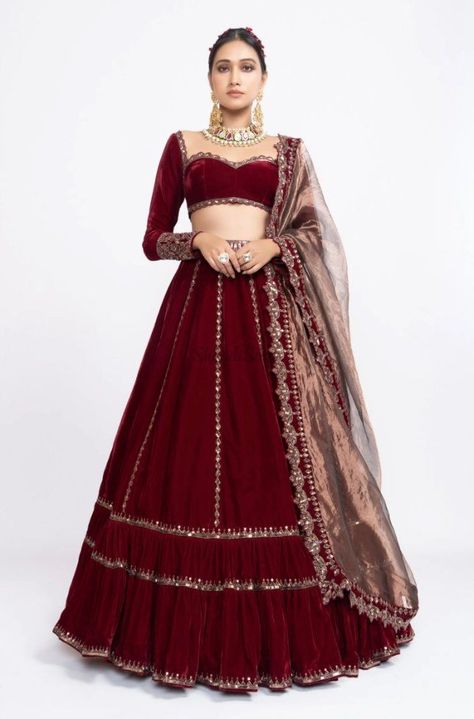 Presenting you latest velvet Lehengas. From sabyasachi velvet lehengas to maroon velvet lehengas, we have got variety of lehengas #shaadisaga #indianwedding #velvetlehenga #velvetlehengablouse #velvetlehengasimple #velvetlehengablack #velvetlehengagreen #velvetlehengablue #velvetlehengabridal #velvetlehengared #velvetlehengapink #velvetlehengapurple #velvetlehenganavyblue #velvetlehengaplain #velvetlehengawhite #velvetlehengabottlegreen #velvetlehengaroyalble #velvetlehengabrown #velvetlehenga Maroon Lehenga For Bridesmaid, Maroon Sangeet Outfit, Maroon Blouse Lehenga, Maroon Velvet Blouse For Lehenga, Velvet Blouse Designs For Lehanga, Maroon Full Sleeve Blouse, Velvet Lengha Lehenga Choli, Full Sleeve Lehnga Designs, Full Selves Blouse Design For Lengha