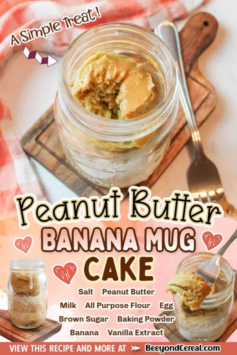 Peanut Butter Banana Mug Cake, Banana Mug Cake Recipe, Microwave Recipes Dessert, Gluten Free Mug Cake, Banana Mug Cake, Sweet Banana Bread, Mom Breakfast, Peanut Butter Mug Cakes, Peanut Butter Muffins