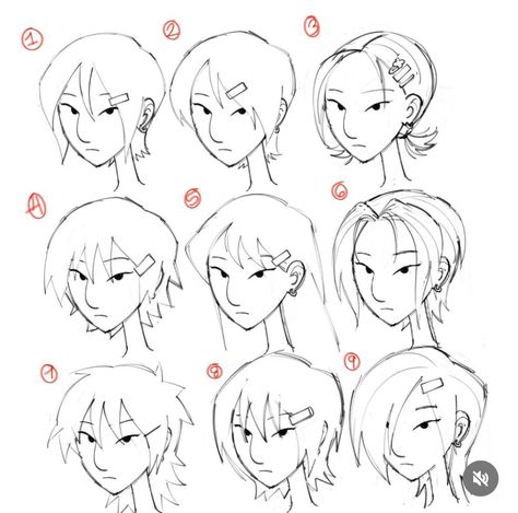 Hair Ideas Reference Drawing, How To Draw Drill Hair, Different Types Of Bangs Drawing, Art Style Help, Hair Drawing Y2k, Black Hairstyles To Draw, Dot Eyes Art Style, Micro Bangs Drawing, Types Of Bangs Drawing