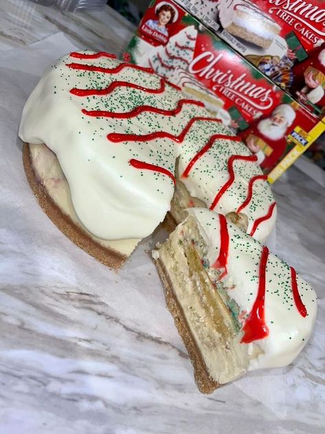 Christmas Tree Cheesecake, Christmas Cheesecake Recipes, Little Debbie Christmas Tree, Christmas Cheesecake, Little Debbie, Homemade Cheesecake, Tree Cake, Christmas Tree Cake, Tree Cakes