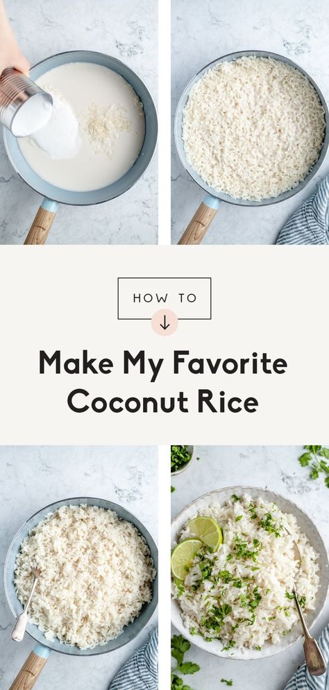 My absolute favorite, creamy coconut rice made with four simple ingredients for the best side dish! This easy coconut rice recipe is ready in just under 30 minutes and is delicious paired with your favorite meals like salmon, stir frys, curries and more. #rice #coconutrice #sidedish #vegan #vegetarian #howtoguide Easy Coconut Rice, Creamy Coconut Rice, Coconut Rice Recipe, Best Side Dish, Coconut Rice, Favorite Meals, Best Side Dishes, Favorite Side Dish, Rice Recipe