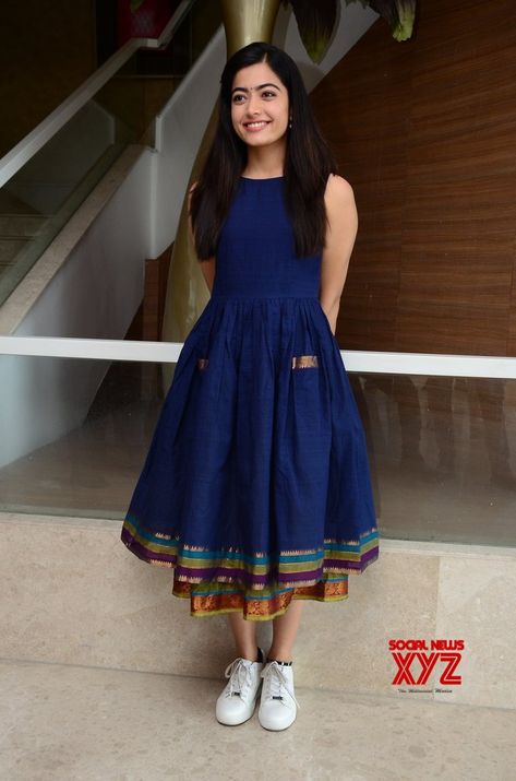 Actress Rashmika Mandanna Stills From Dear Comrade Movie Trailer Launch - Social News XYZ Frock Models, Western Dresses For Girl, Short Frocks, Simple Frock Design, Long Gown Design, Casual Frocks, Simple Frocks, Frock Fashion, Simple Kurta Designs