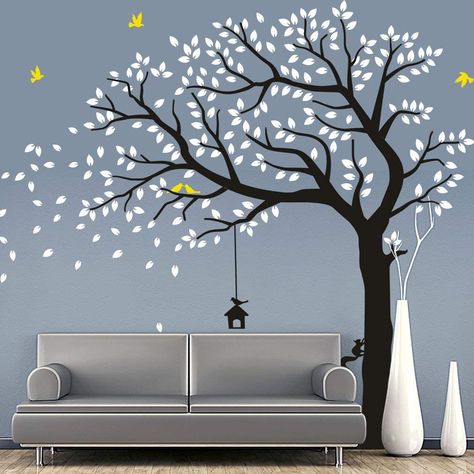 Falling Tree, Tree Wall Painting, Simple Wall Paintings, Wall Decals Living Room, Living Room Wall Designs, Diy Mural, Diy Decals, Wall Art Diy Paint, Room Wall Painting