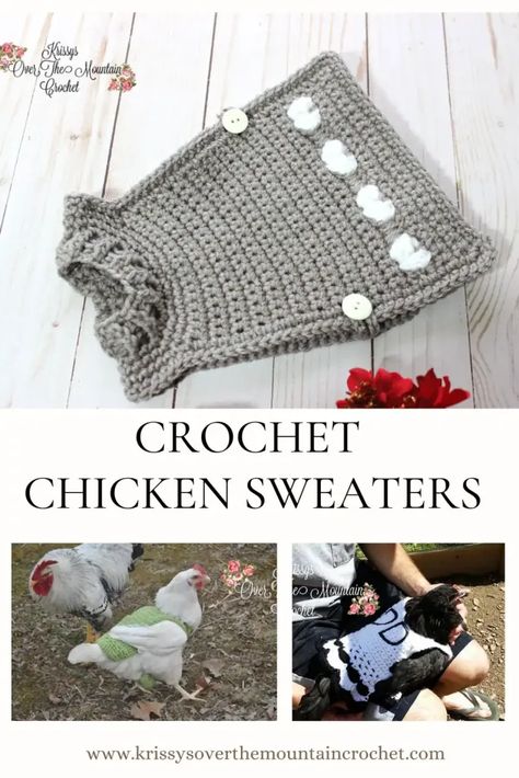 Free Crochet Chicken Sweaters, Chicken Sweaters Diy, Crochet Sweater For Bird, Chicken Sweater Pattern, Crochet For Chickens, Crochet Chicken Accessories, Crochet Chicken Sweater Free Pattern, Crochet Hats For Chickens Free Patterns, Crochet Chicken Clothes