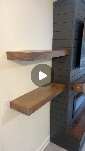 AV Wood Designs on Instagram: "Custom floating shelves install …….  • • • #floatingshelves #floating  #homedecor #home #livingroom #shelves #woodwork #woodworking #finewoodworking #wood #mantel #fireplacedecor #fireplace #electricfireplace #shiplap  #bench #wood #featurewall #handmade" Diy Floating Shelves By Fireplace, Floating Shelf Around Fireplace, Floating Shelf Beside Fireplace, Shelf Fireplace Ideas, Shiplap Fireplace Floating Shelves, Floating Shelves On Fireplace Wall, Floating Shelves With Fireplace, Modern Fireplace With Floating Shelves, Fireplace Shelves Ideas