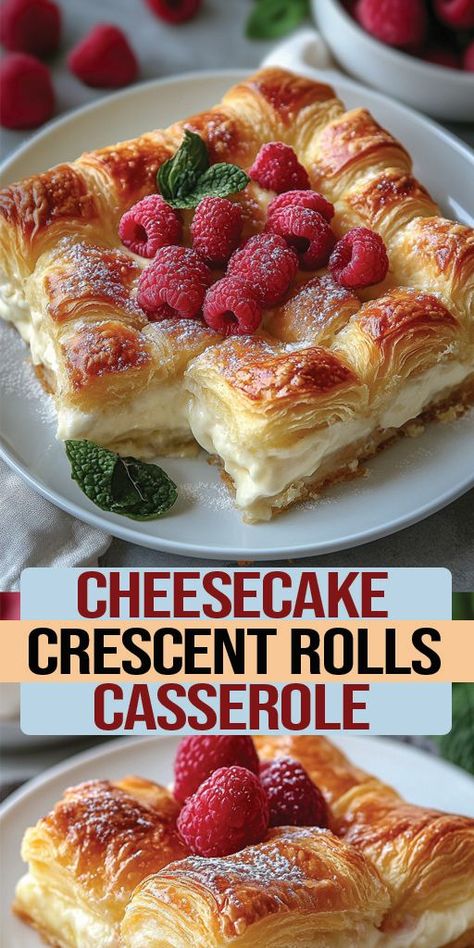 Cheesecake Crescent Rolls Casserole Ingredients: 2 cans of refrigerated crescent roll dough 2 (8 oz) blocks of cream cheese, softened to room temperature 1 cup granulated sugar 1 teaspoon vanilla extract 1/4 cup melted butter 1 tablespoon ground cinnamon 2 tablespoons granulated sugar #cheesecake #easyrecipes #camilarecipes Crescent Roll Ring Recipes, Cheesecake Crescent Rolls, Pillsbury Crescent Recipes, Crescent Roll Recipes Dessert, Crescent Roll Casserole, Recipes Using Crescent Rolls, Crescent Roll Dessert, Crescent Roll Cheesecake, Cream Cheese Crescent Rolls