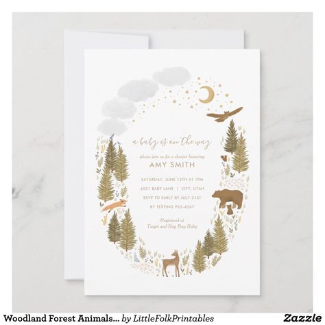 Woodland Forest Animals Baby Shower Invitation Forest Animal Baby Shower, Woodland Forest Animals, Forest Baby Showers, Watercolor Woodland, Rustic Baby Shower Invitations, Woodland Birthday Party, Animal Baby Shower Invitations, Gender Neutral Baby Shower Invitations, Animals Baby Shower