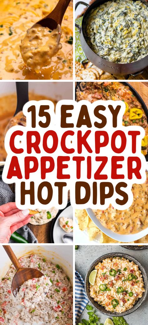 Crockpot Dip Recipes – Looking for easy slow cooker dips? Serve these 15 cheesy, easy and delicious crockpot dip appetizers that are sure to keep the crowd happy. Tasty crockpot appetizer dip recipes that are great for parties. Crockpot appetizers, hot dips, warm dips, party dips, party appetizer dips, easy chip dips, crockpot appetizer dips, crockpot appetizers easy, crockpot dip for a party, cheesy dip. Chip And Dip Appetizers, Yummy Party Dips, Crockpot Party Dip Recipes, Dump And Go Crockpot Dips, Crockpot Apps Appetizers, Game Day Crock Pot Dips, Appetizer Recipes Hot Dips, Crockpot Recipes Snacks, Slow Cooker Chip Dip