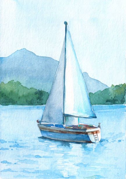 3,696 Sailboat Painting Stock Photos, Pictures & Royalty-Free Images - iStock Sailboat Watercolor, Akvarel Illustration, Watercolor Boat, Watercolor Art Landscape, Sailboat Art, Canvas For Beginners, Sailboat Painting, Boat Art, Boat Painting