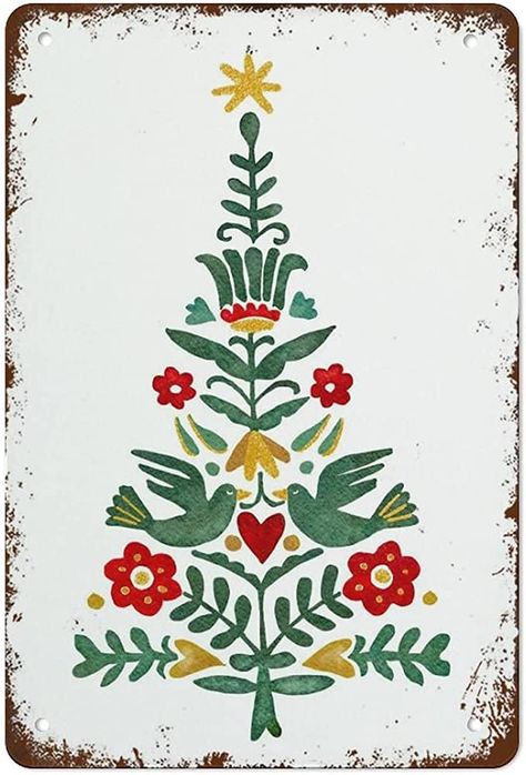 Crismas Tree, Norwegian Folk Art, Tree Christmas Decoration, Arte Folk, Watercolor Christmas Tree, Scandi Christmas, Swedish Christmas, Christmas Card Art, Scandinavian Folk Art