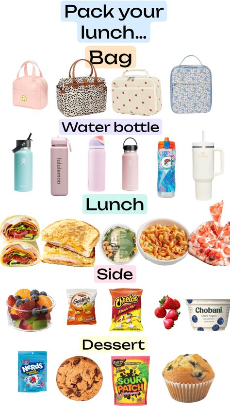 Preppy School Lunch, School Lunch Box Aesthetic, Lunch Box Aesthetic, High School Lunch, Quick School Lunches, Homemade School Lunches, Fun Kid Lunch, Kids Lunch Box Meals, Box Aesthetic