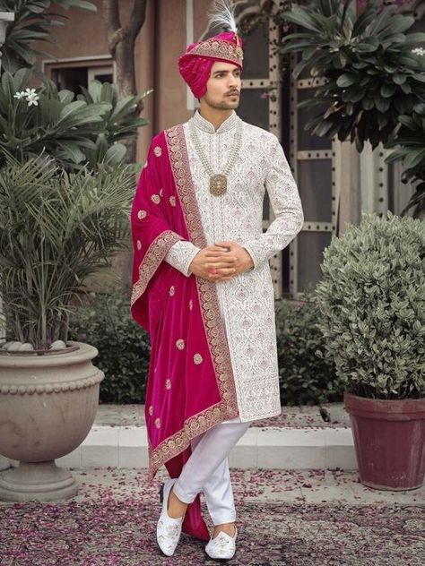 Sherwani For Men - Buy Traditional Indian Wedding Sherwani Online USA Groom Servani For Wedding, Men Wedding Servani, Men's Sherwani Wedding, Shervani Design For Men Wedding, Wedding Dress For Dulha, Dulha Single Pose Kurta, Wedding Kurta For Men Indian Groom, Shervani Design For Men Groom, Marriage Clothes For Men