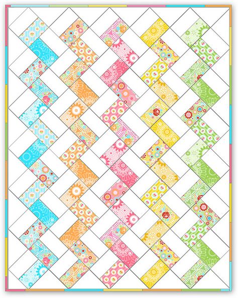 Super Zig     The picture is a tutorial all in itself -- shows how to create this quilt! Themed Quilts Ideas, Jelly Roll Quilt Patterns, Quilt Modernen, Colors And Patterns, Jellyroll Quilts, Nine Patch, Strip Quilts, Chevron Quilt, Quilted Table