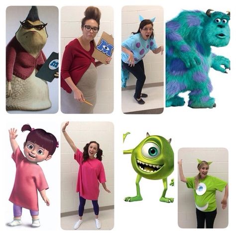 Monsters Inc Group Costumes                                                                                                                                                                                 Más Monster Inc Group Costumes, Monsters Inc Group Costume Diy, Monsters Inc Dress Up, Monsters Inc Costume Ideas, Monsters Inc Halloween Costume Families, Group Character Costumes, Monsters Inc Group Costume, Monster Inc Halloween Costume, Diy Monsters Inc Costume