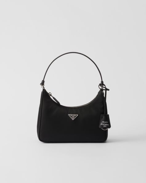 Black Prada Re-edition 2005 Re-nylon And Saffiano Mini Bag | PRADA Prada Mini Bag Outfit, Cute Black Bag, Small Prada Bag, Prada Baguette Bag, Prada 2005 Re Edition, Prada Re Edition 2005 Bag, Shoulder Bags Aesthetic, Luxury Mini Bag, Black Designer Bag