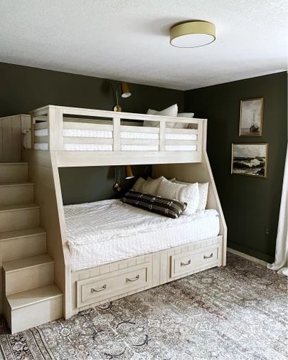 Bunk Beds Design, How To Paint Interior Doors, Bunk Bed With Stairs, Bed With Stairs, Brick Room, Painted Interior Doors, Twin Over Full Bunk Bed, Full Bunk Bed, Bunk Beds With Stairs