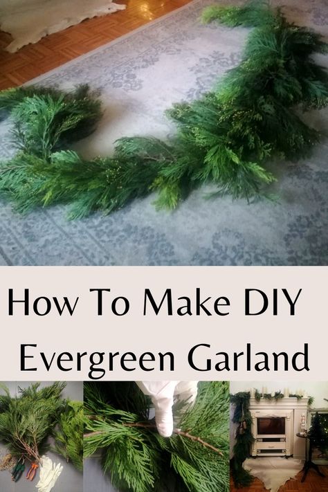 Pine Christmas Garland, How To Make Fresh Pine Swags, Diy Christmas Garden Decorations, Fresh Pine Garland Christmas, Diy Fresh Pine Garland, How To Make Your Own Fresh Christmas Garland, Making Cedar Garland, Making Fresh Christmas Wreaths, Fresh Pine Christmas Decor