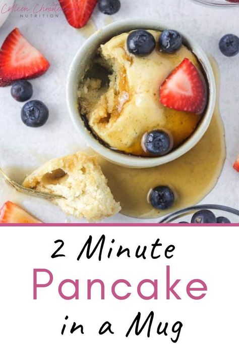 Pancakes are no longer just for slow, lazy weekend mornings! Have a pancake any day of the week with this 2 minute pancake in a mug recipe! Mug Recipes Microwave, Mug Pancake, Pancake In A Mug, Microwave Pancakes, Breakfast In A Mug, Dessert Pancakes, Microwave Cooking Recipes, Recipes Microwave, Microwave Mug Recipes