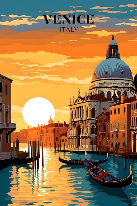 India In 2047 Drawing, City Digital Art, Encouraging Gifts, Gifts For Friend, Italy Poster, Travel Poster Design, Vintage Poster Design, Venice Travel, Retro Travel Poster