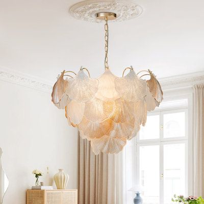 Entry Lighting High Ceiling, Kitchen Table Chandelier, Leaf Chandelier, Tiered Chandelier, French Chandelier, Ginkgo Leaves, White Chandelier, Primary Bedroom, Ginkgo Leaf