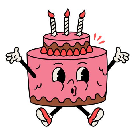 Birthday Cake Illustration Drawing, Cartoon Birthday Cake Drawing, Cake Character Design, Cartoon Cake Drawing, Cake Graphic Design, Birthday Cake Cartoon, Candle Cartoon, Cakes Clipart, Birthday Cake Drawing