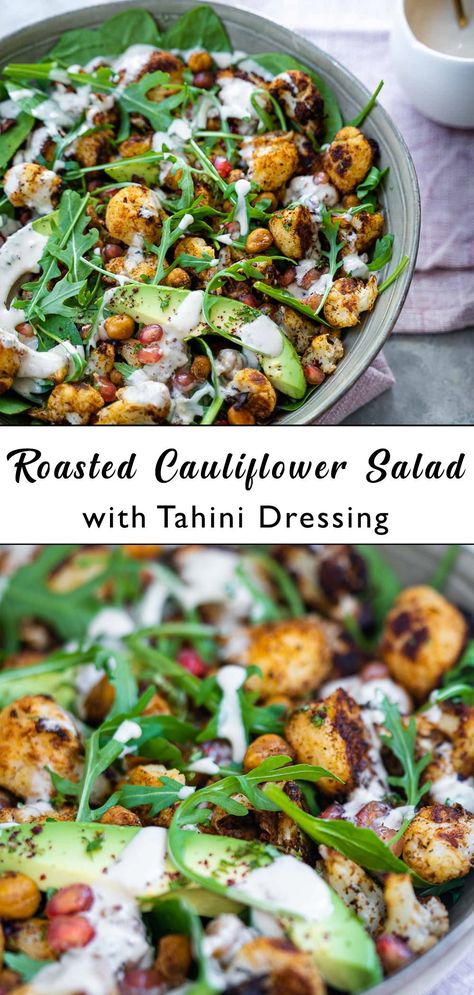 Salad With Tahini Dressing, Middle Eastern Salads, Roasted Cauliflower Salad, Middle East Recipes, Cauliflower Salad, Vegetarian Salads, Vegan Salad Recipes, Tahini Dressing, Lunch Salads