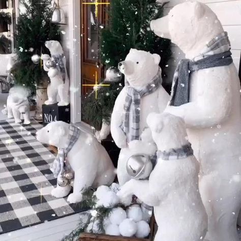 Connie White Winter Woodland Christmas Decor, White Christmas Porch Decor, Polar Bear Christmas Tree, Polar Bear Christmas Decorations, White Christmas Decor Ideas, Christmas Polar Bear, Metallic Christmas, Polar Bear Christmas, Creative Christmas Trees