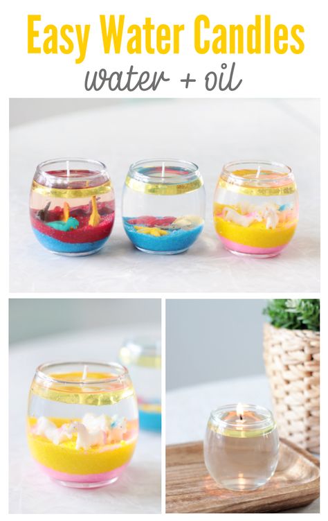 Water Oil Candles Diy, Diy Water Candles, Sand Candles Diy, Crisco Candle, Oil Candles Diy, Candle Festival, Gel Candle Diy, Homemade Incense, Candles In Jars