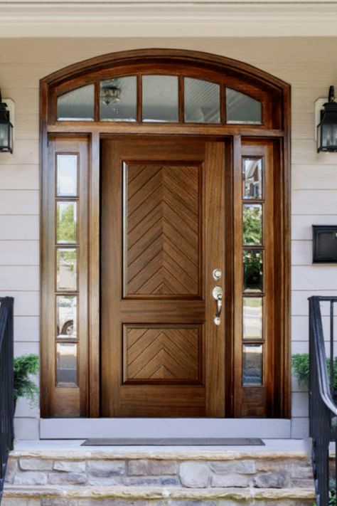 The perfect front door will create a stunning entrance to your home and set the tone for what’s inside. This herringbone design on our Manchester Door will do just that! This is truly one of our more unique DSA Door style we offer in our Traditional Collection. See more at the link! 2 Doors On Front Of House, Take Door Design, Door Come Window Design, Front Door Traditional Home, Furniture Door Design, Inside Door Design, Wooden Front Door Design Modern, Main Door With Window Design, Outside Door Design