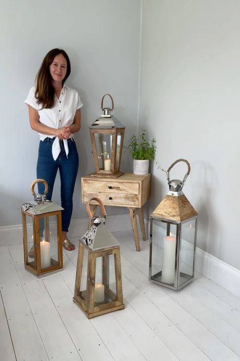 Shop our range of wood and stainless steel candle lanterns to add a romantic ambience to your evening. Featuring: Hope Cove, Appledore, Topsham and Sidmouth lanterns. #moodlighting #weddingideas Candle Lanterns Decor Ideas, Lantern Diy Ideas, Wooden Lanterns Diy, Wood Candle Lantern, Wood Curtain Rods, Unique Side Table, Lantern Candle Decor, Wood Lantern, Wooden Lanterns